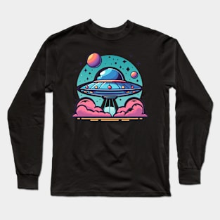 Cute colorful UFO Pink flying saucer Long Sleeve T-Shirt